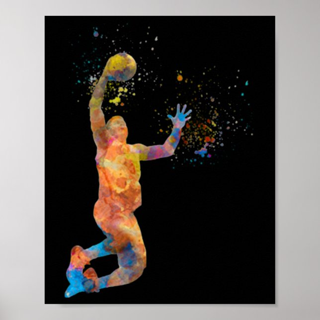 Basketbollspelare i vattenfärgsuppspelning poster (Framsidan)
