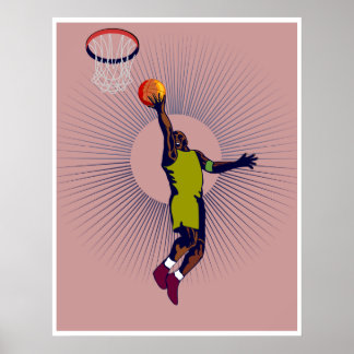 Basketbollspelare ljugit upp boll poster