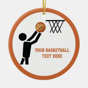 Basketbollspelare med boll runt julgransprydnad keramik