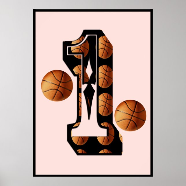 Basketbollspelare nummer ett med basketbullar, poster (Framsidan)