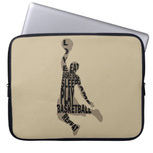Basketbollspelare slam dunk med text i fullt laptop fodral