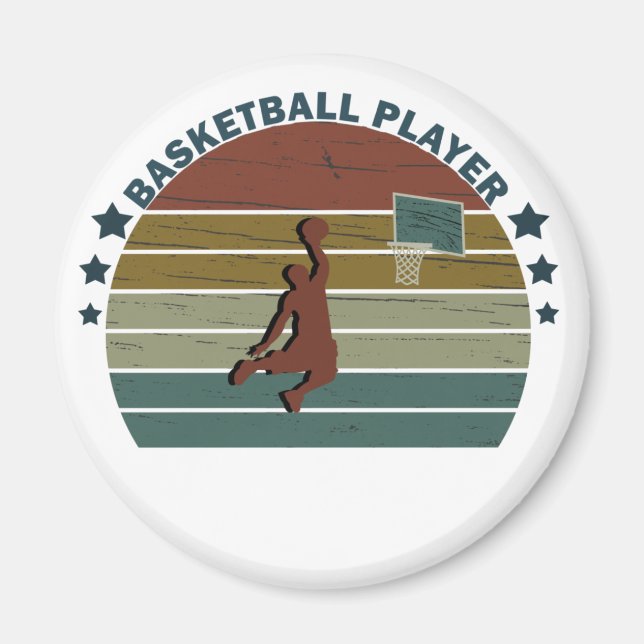 Basketbollspelare slam dunk vintage-återstart magnet (Framsidan)