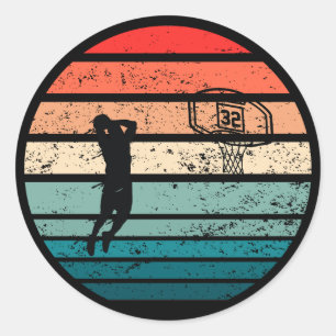 Basketbollspelare slam dunk vintage-återstart runt klistermärke