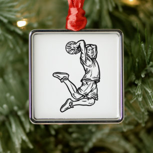 Basketbollspelare som gör Slam dunk Mörk Design Julgransprydnad Metall