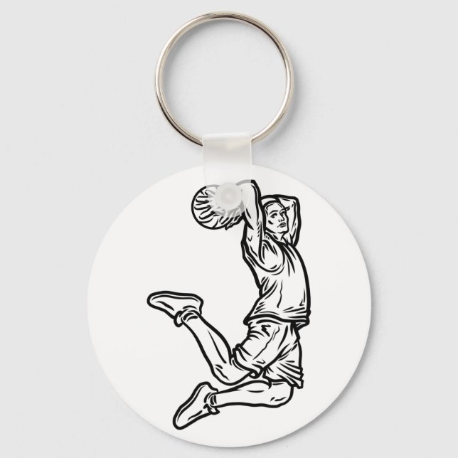 Basketbollspelare som gör Slam dunk Mörk Design Nyckelring (Framsida)