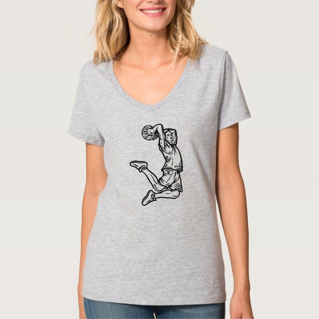 Basketbollspelare som gör Slam dunk Mörk Design T Shirt (Framsida)