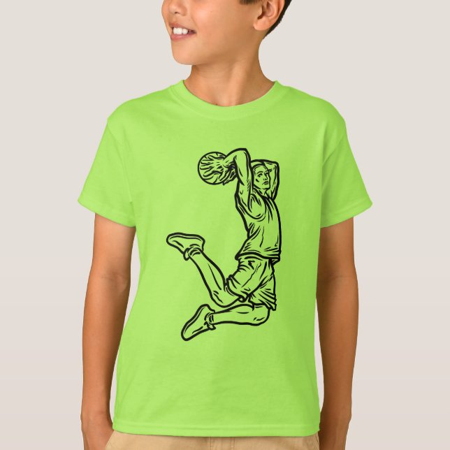 Basketbollspelare som gör Slam dunk Mörk Design T Shirt (Framsida)