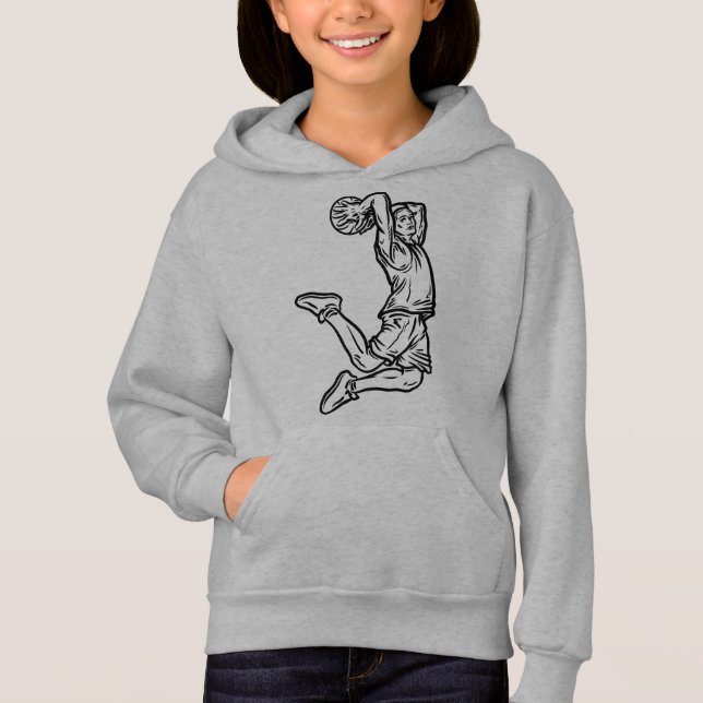 Basketbollspelare som gör Slam dunk Mörk Design T Shirt (Framsida)