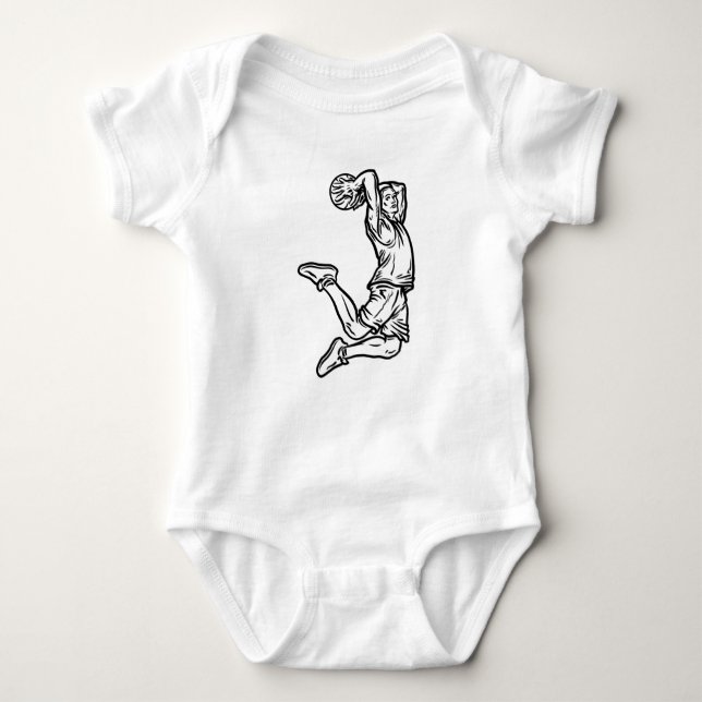 Basketbollspelare som gör Slam dunk Mörk Design T Shirt (Framsida)