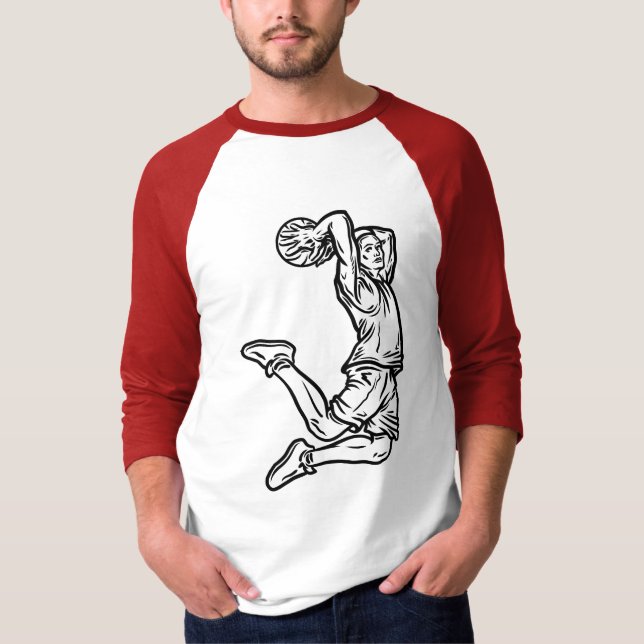Basketbollspelare som gör Slam dunk Mörk Design T Shirt (Framsida)