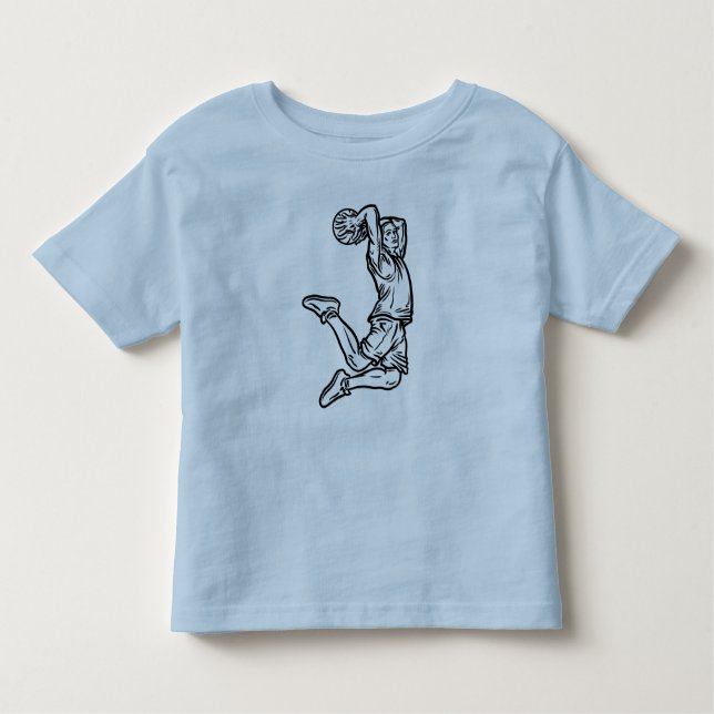 Basketbollspelare som gör Slam dunk Mörk Design T Shirt (Framsida)
