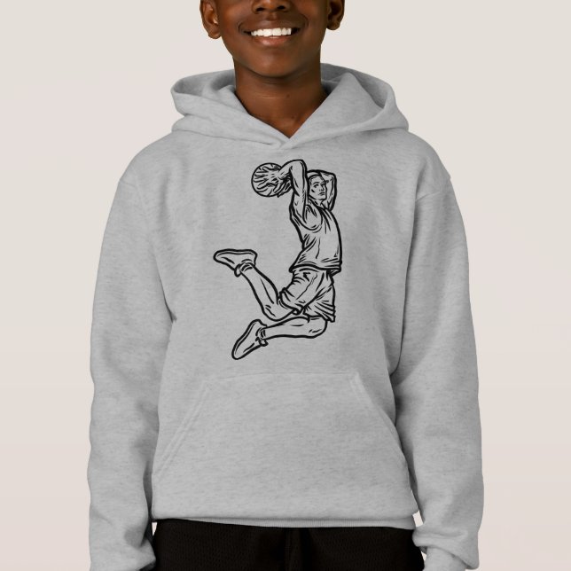 Basketbollspelare som gör Slam dunk Mörk Design T Shirt (Framsida)