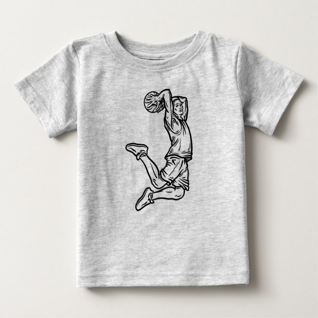 Basketbollspelare som gör Slam dunk Mörk Design T Shirt (Framsida)