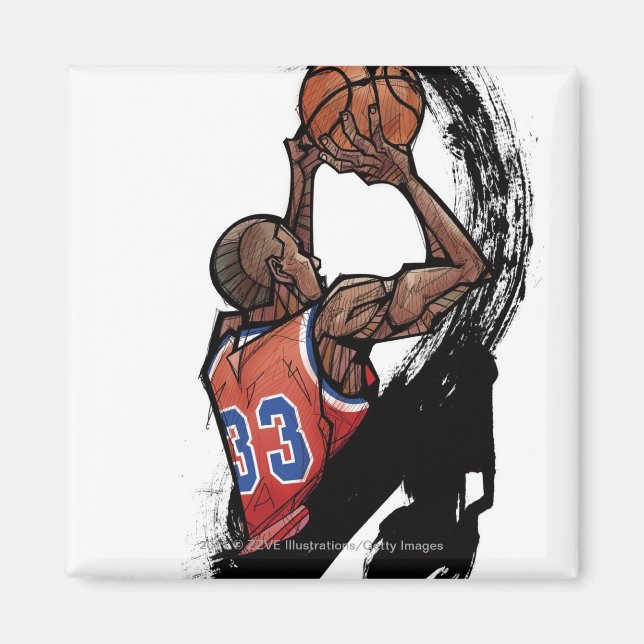 Basketbollspelare som håller i boll magnet (Framsidan)
