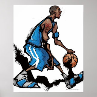 Basketbollspelare som kör boll poster