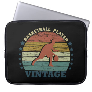 Basketbollspelare som kör vintagens återstart laptop fodral