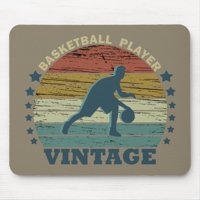 Basketbollspelare som kör vintagens återstart musmatta (Framsidan)