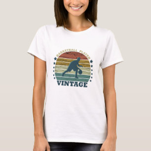 Basketbollspelare som kör vintagens återstart t shirt