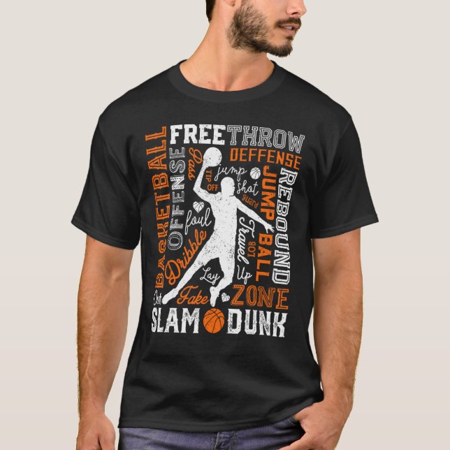 Basketbollspelaren Slam dunk Typography Ord Art VI T Shirt (Framsida)
