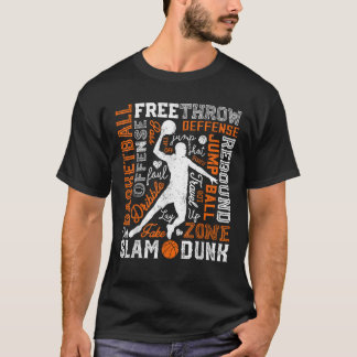 Basketbollspelaren Slam dunk Typography Ord Art VI T Shirt