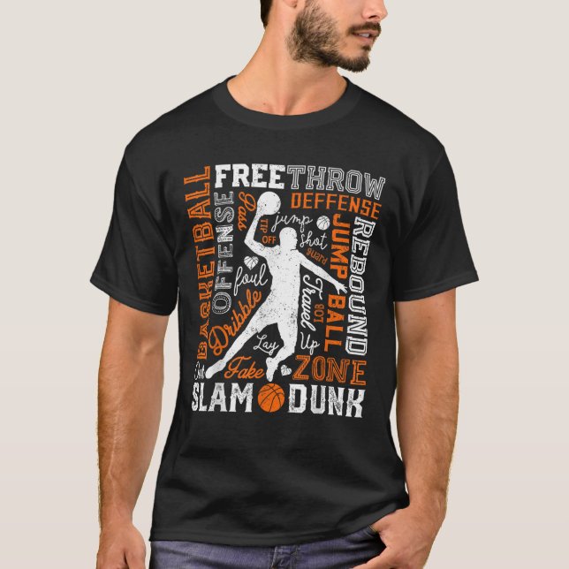 Basketbollspelaren Slam dunk Typography Ord Art VI T Shirt (Framsida)