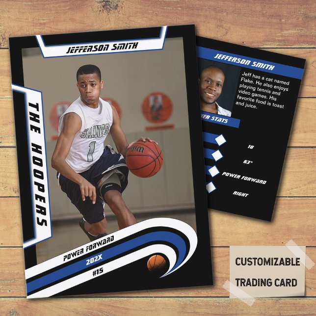 Basketbollssamlarbild i livlig blåsvart (Unleash the Future of Basketball Collectibles with the Basketball Trading Card in Lively Blue Black)