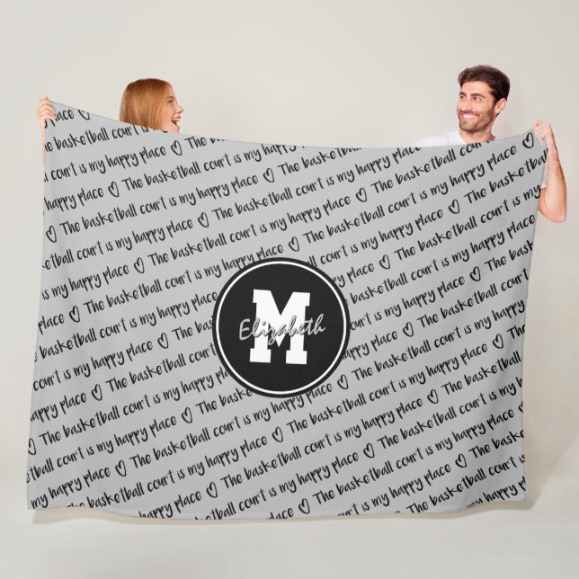 Basketbollstol lycklig ställe grått svart ANY färg Fleecefilt (På plats)