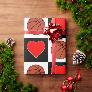 Basketbullar och Hearts Black & White Checker Möns Presentpapper