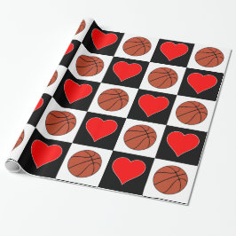 Basketbullar och Hearts Black & White Checker Möns Presentpapper