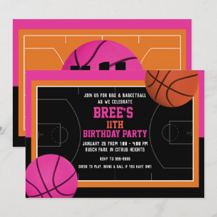 Basketfödelsedagsfest Svart Rosa & Orange Inbjudningar