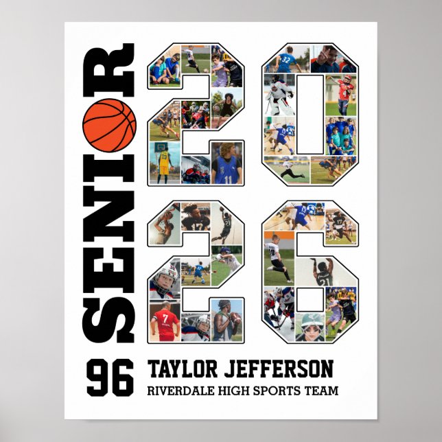 Basketlag Senior 2026 Sportfoto Collage Poster (Framsidan)