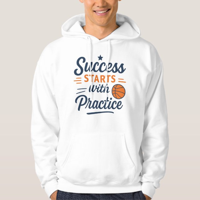 Basketmotivationscitat Öva framgång Hoodie (Framsida)