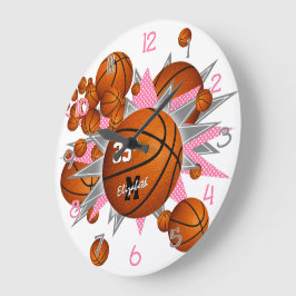 basketskulor med rosa grått stjärnor sportrumsdeka stor klocka