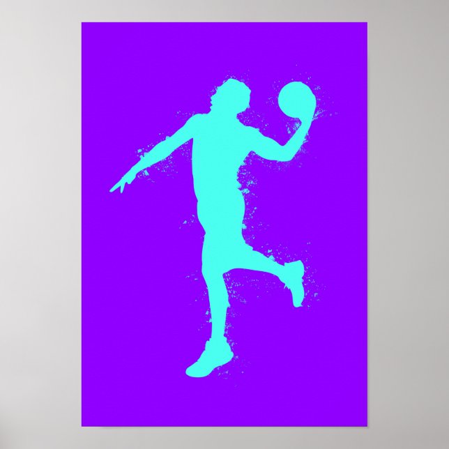 Basketspelare - Akvarell på lila bakgrund Poster (Framsidan)
