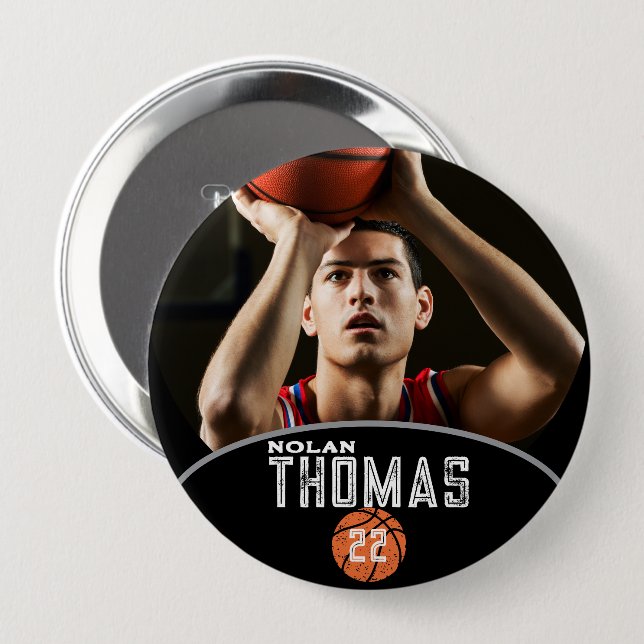 Basketspelare Personlig Bild Namn Nummer Knapp (Framsida & baksida)