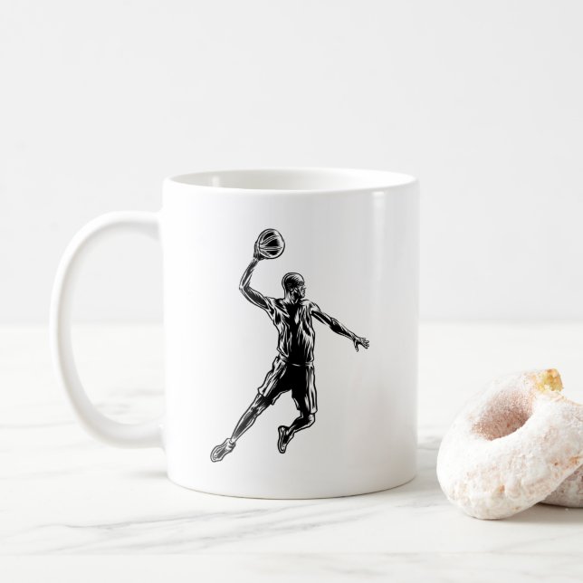 Basketspelare Slam Dunk Mörk Design Kaffemugg (Med munk)