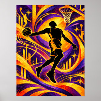Basketspelare som skjuter mot korgen silhuett poster