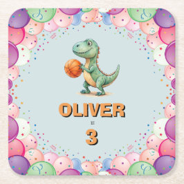 Basketspelare T-rex Födelsedag Underlägg Papper Kvadrat