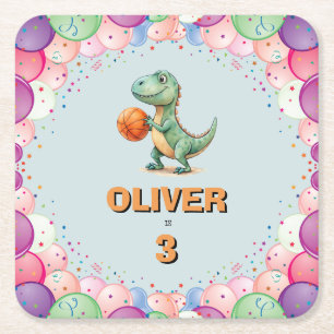 Basketspelare T-rex Födelsedag Underlägg Papper Kvadrat