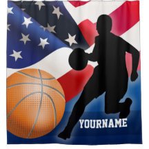 BasketspelareSilhouette med amerikanUS-flagga