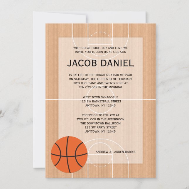 Baskettemat Bar Mitzvah Inbjudningar (Framsida)