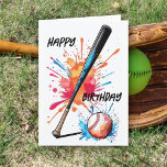 Baskien Älskare Fladdermus & Stänk Boll Kort<br><div class="desc">Baseball Fanatic! ⚾️ Tittar du perfektens födelsedagskort för att få ut det ur parken? Vårt basbolltematerade kort i fantastisk är ett hemmabival för springa! 🎂 Vattenfärgen stil med en baseboll fladdermus och boll med en schysst vrift skapar en sportig och konstgjord vib. Oavsett om han är en liten slugger eller...</div>