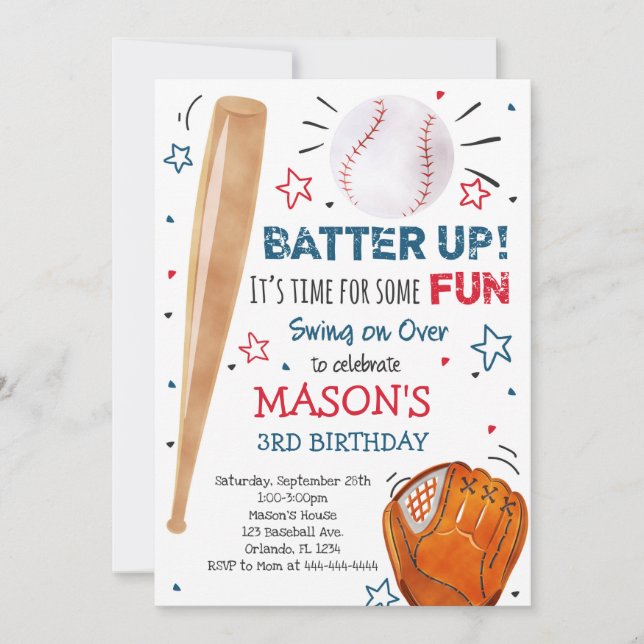 Baskisk födelsedagsinbjudan, Baseball Inbjudan (Framsida)
