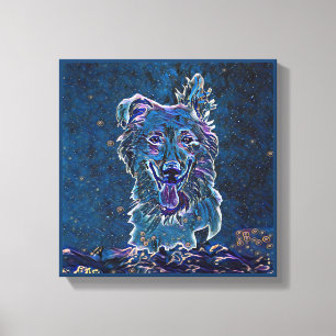 Baskque Shepherd Blue Starry Night Painting Stil Canvastryck