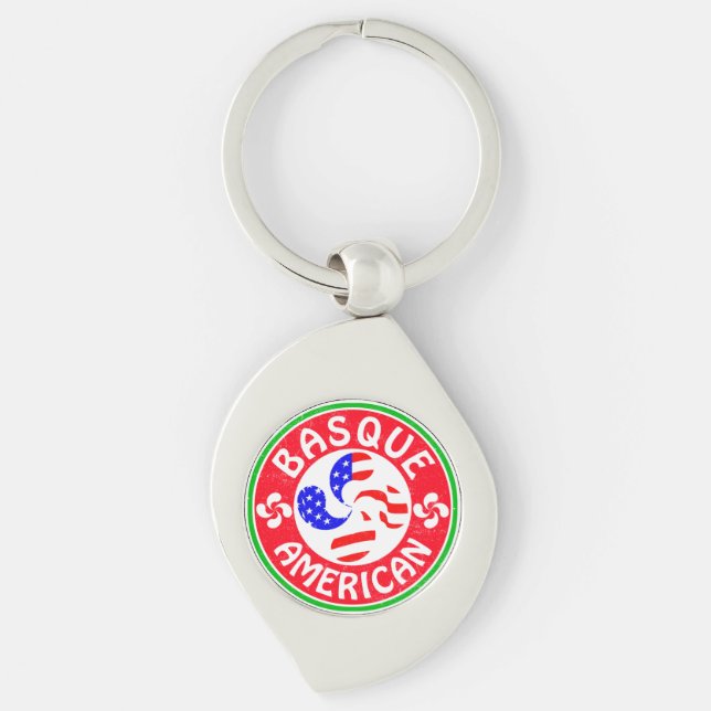 Basque American Euskara Lauburu Kor Swirl Silverfärgad Nyckelring (Framsidan)