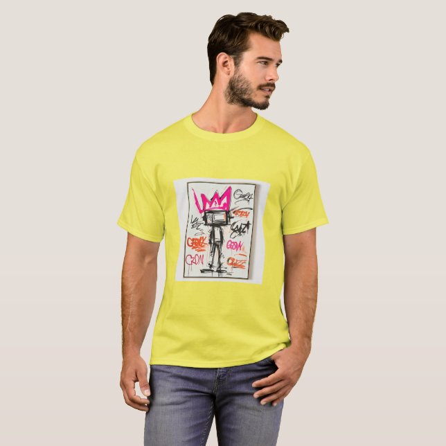 Basquiat stil neo-ekspressionist kronmonster Gra T Shirt (Hel framsida)