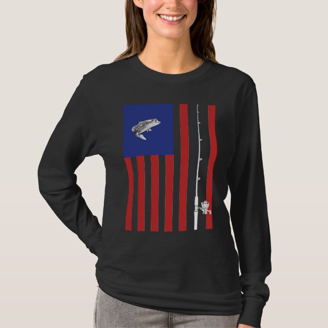 Bass American Flag Fishing Pole T Shirt (Framsida)