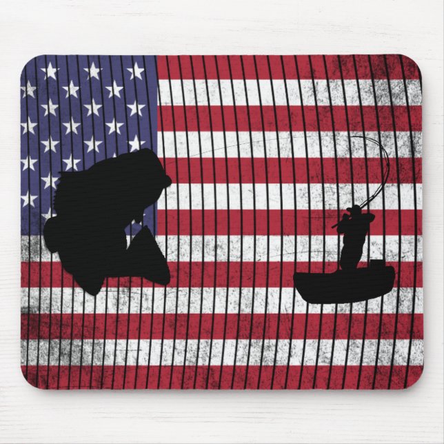 Bass and Fisherman over American Flagga Fishing Musmatta (Framsidan)