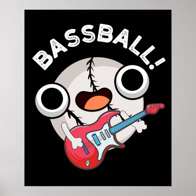 Bass-boll Funny Baseball Bass Pun Mörk BG Poster (Framsidan)