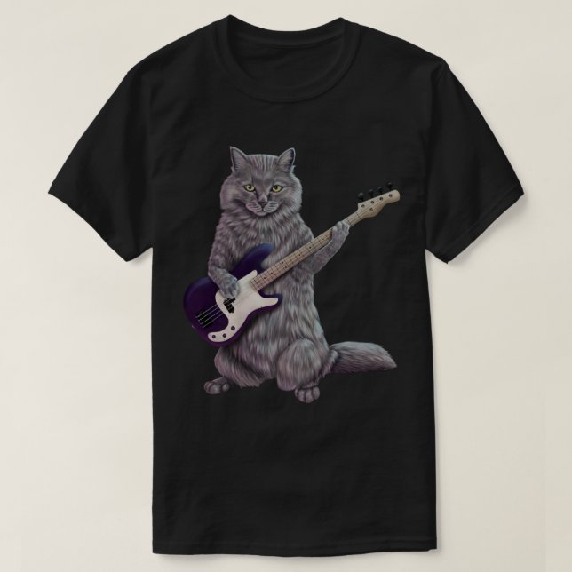 Bass Cat-Sten band kattunge som spelar basgitarr T Shirt (Design framsida)